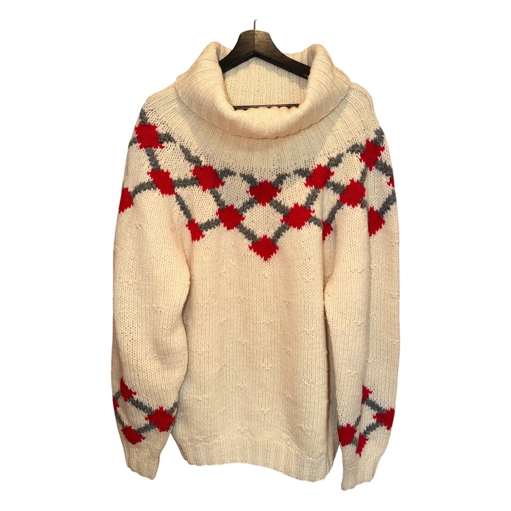 Lord & Taylor VTG 100% Shetland Wool Oversized Diamond Sweater Cream Womens L